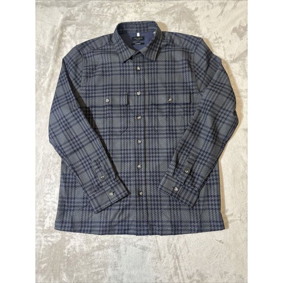 Men’s Ted Baker Flannel Overshirt Gray Navy Blue Size 4 Large - Picture 1 of 13